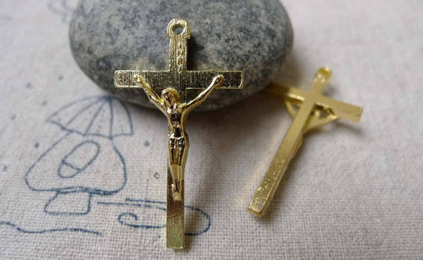 Accessories - 10 Pcs Gold Crucifix Cross Pendants Jesus Charms 18x35mm A6730