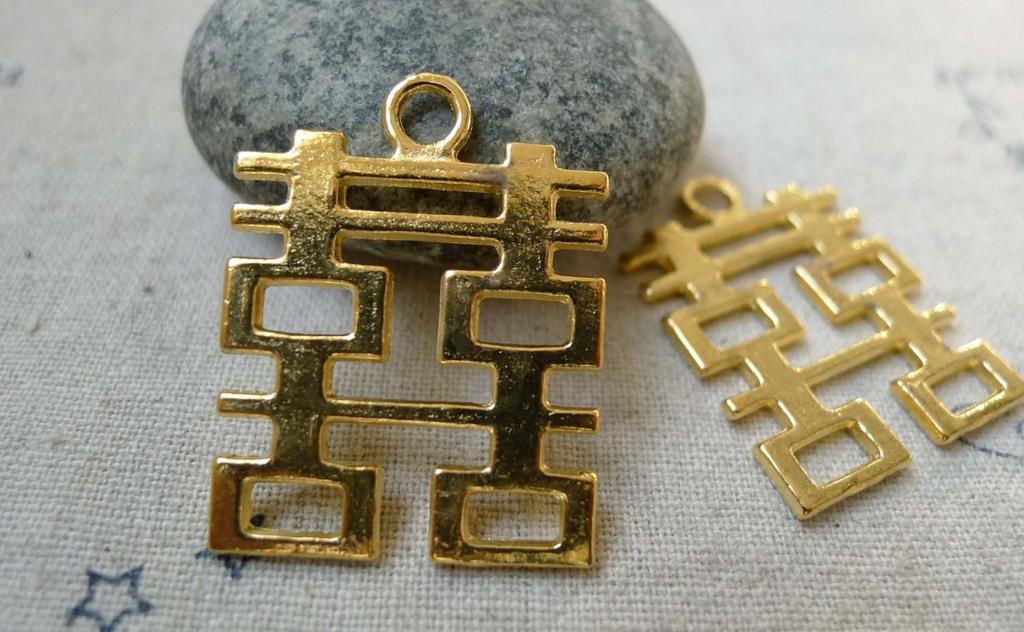 Accessories - 10 Pcs Gold Tone Double Happiness Wedding Decoration Charms 24x31mm A6077