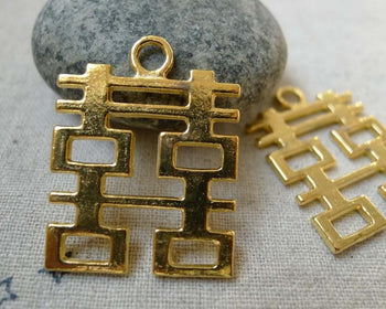 Accessories - 10 Pcs Gold Tone Double Happiness Wedding Decoration Charms 24x31mm A6077