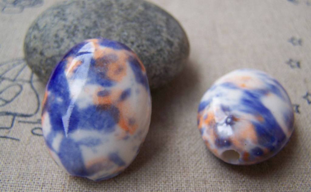 Accessories - 10 Pcs Hand Painted Rondelle Oval Ceramic Beads 12x22x28mm A1861