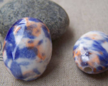 Accessories - 10 Pcs Hand Painted Rondelle Oval Ceramic Beads 12x22x28mm A1861