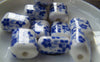 Accessories - 10 Pcs Hand Painted Rondelle Rectangular Blue Flower Oval Ceramic Beads 15x18mm A1860