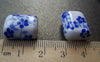 Accessories - 10 Pcs Hand Painted Rondelle Rectangular Blue Flower Oval Ceramic Beads 15x18mm A1860