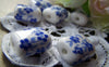 Accessories - 10 Pcs Hand Painted Rondelle Rectangular Blue Flower Oval Ceramic Beads 15x18mm A1860