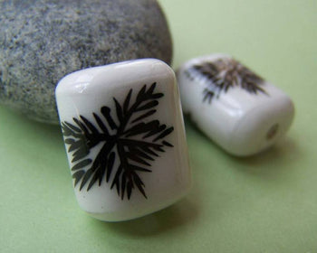 Accessories - 10 Pcs Hand Painted Rondelle Rectangular Leaf Oval Ceramic Beads 15x18mm A1869