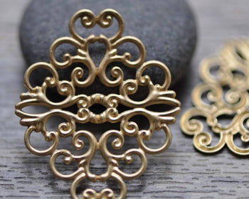 Accessories - 10 Pcs Matte Gold Tone Brass Filigree Embellishments 30x37mm A7789