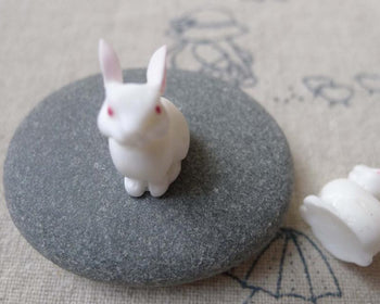 Accessories - 10 Pcs Of 3D Resin White Bunny Rabbit Findings 12x14mm A7256