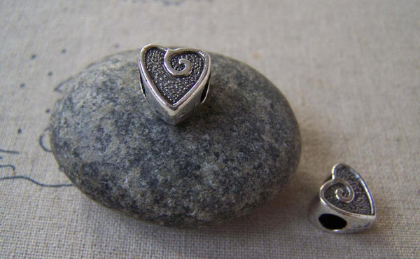 Heart Beads - 10 pcs Anituqe Silver Heart Beads 11x11mm A5388