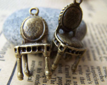 Accessories - 10 Pcs Of Antique Bronze 3D Chair Charms Pendant 13x25mm A1615