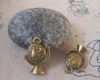 Accessories - 10 Pcs Of Antique Bronze 3D Globe Charms Pendants 15x20mm A5412