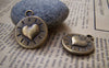 Hearts - 10 pcs Antique Bronze 3D Heart Round Charms Pendant 18mm A4227