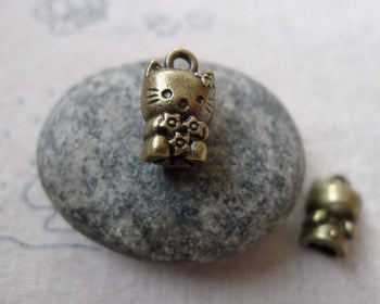 Accessories - 10 Pcs Of Antique Bronze 3D Kitten Cat Charms 9x12mm A6703