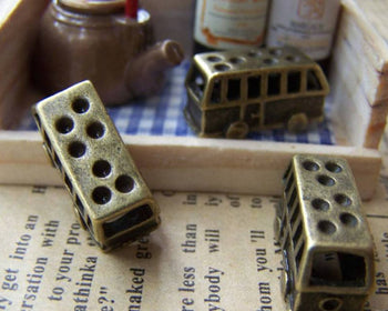 Traveling - 10 pcs Antique Bronze 3D Rhinestone Bus Pendants Charms A927