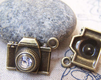 Accessories - 10 Pcs Of Antique Bronze 3D Rhinestone Camera Charms 15x18mm A3081