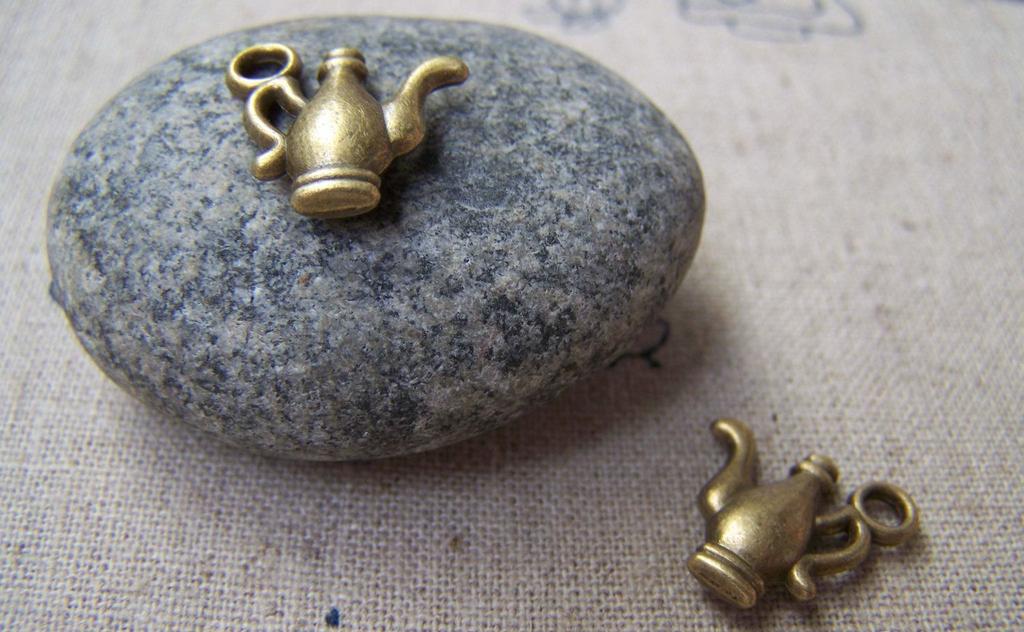 Accessories - 10 Pcs Of Antique Bronze 3D Teapot Charms 15x15mm A1757