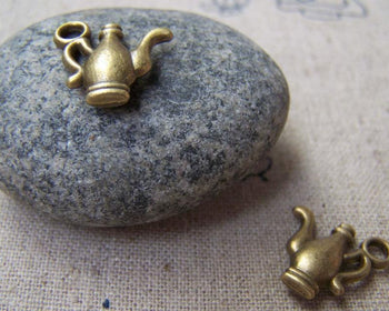 Accessories - 10 Pcs Of Antique Bronze 3D Teapot Charms 15x15mm A1757