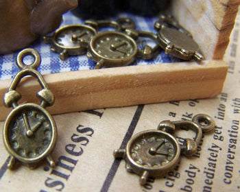 People, Profession & Hobby - 10 pcs Antique Bronze Alarming Clock Charms 8x19mm A520
