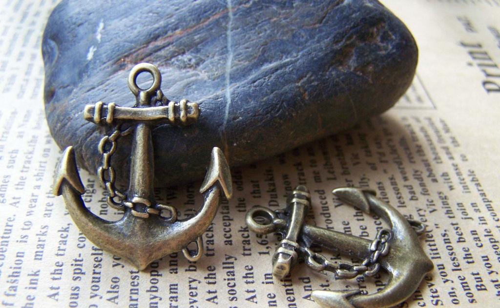 Accessories - 10 Pcs Of Antique Bronze Anchor Charms Pendants 27x31mm A1271