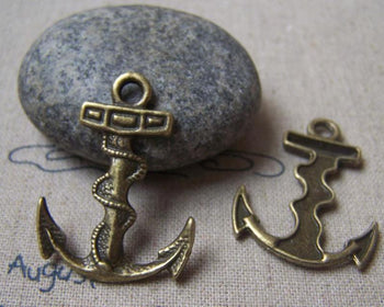 Accessories - 10 Pcs Of Antique Bronze Anchor Pendant Charms 24x32mm A4765