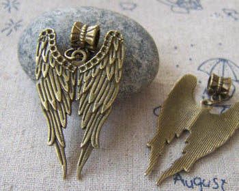 Accessories - 10 Pcs Of Antique Bronze Angel Wings Charms Pendants 39mm A2358