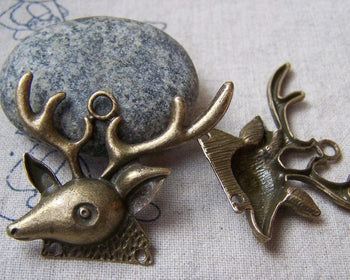 Birds, Pets & Animals - 10 pcs Antique Bronze Antler Deer Head Horn Pendants Connector A5762