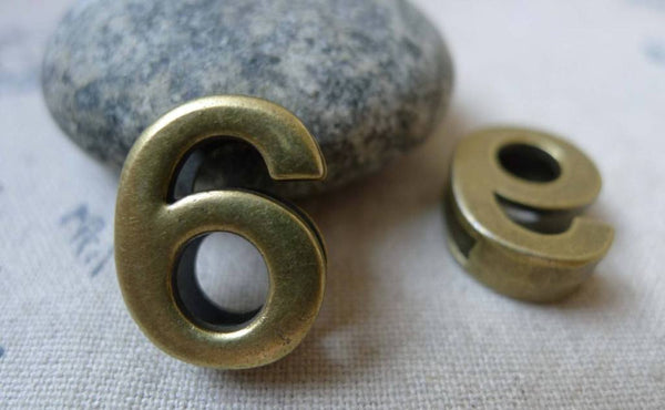 Number Beads - 10 pcs Antique Bronze Arabic Figure Number 6 Bracelet Beads A5811