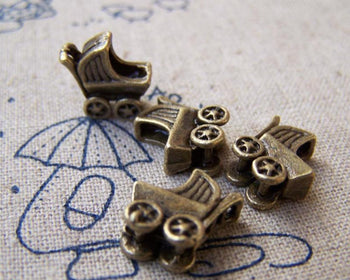 Accessories - 10 Pcs Of Antique Bronze Baby Stroller Carrier Charms 12x12mm A932