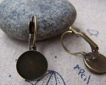 Accessories - 10 Pcs Of Antique Bronze Base Setting Earwire Match 12mm Bezel Sawtooth Edge A4858