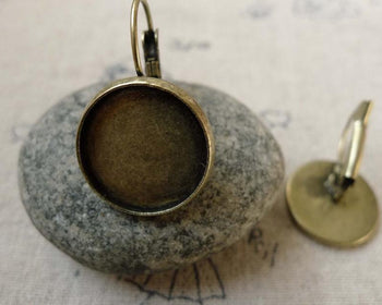 Accessories - 10 Pcs Of Antique Bronze Base Setting French Earwire Match 16mm Bezel  A6449