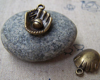 People, Profession & Hobby - 10 pcs Antique Bronze Baseball Glove Baseball Mitt Charms A1416
