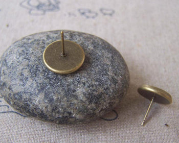 Earwire - 10 pcs Antique Bronze Bezel 10mm Ear Stud Earring Posts  A4679