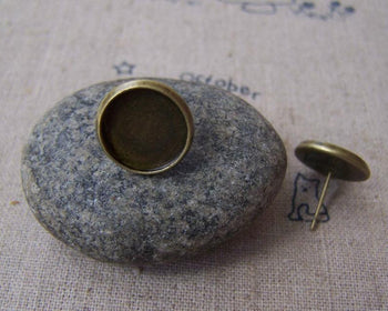 Earwire - 10 pcs Antique Brass Bezel 12mm Ear Stud Earring Posts A5031