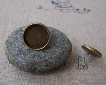 Earwire - 10 pcs Antique Bronze 14mm Bezel Ear Stud Posts A5032
