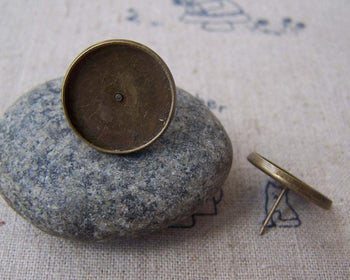 Earwire - 10 pcs Antique Bronze 16mm Bezel Ear Stud Earring Posts A5036