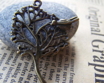 Plants & Trees - 10 pcs Antique Bronze Bird On Tree Pendants Charms 32x40mm A282