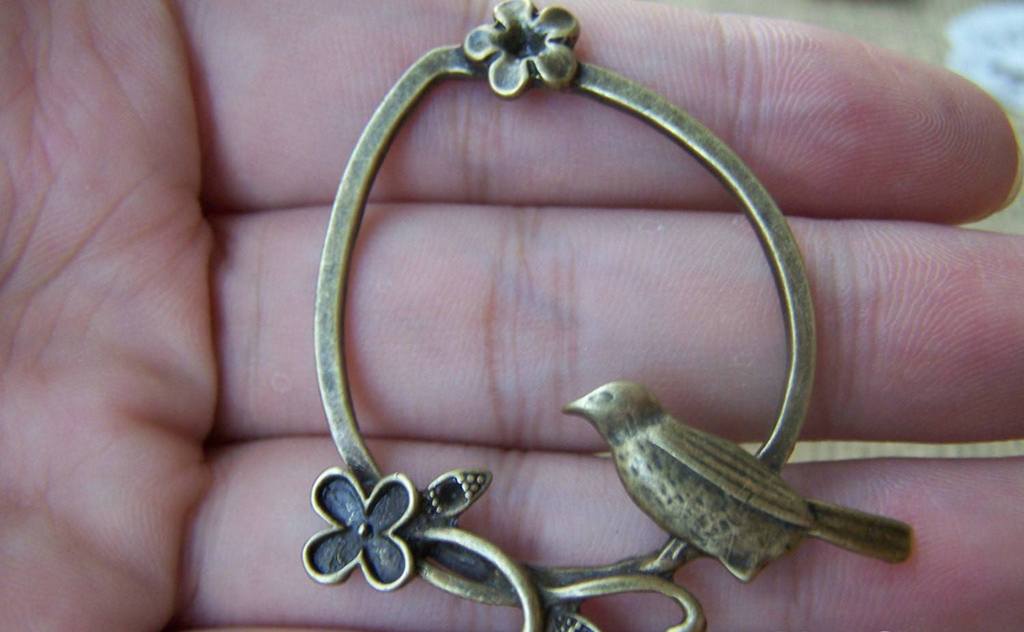 Birds, Pets & Animals - 10 pcs Antique bronze Birds Flower Teardrop Pendants  A248