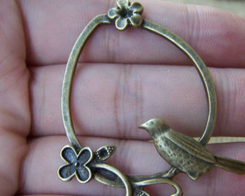 Birds, Pets & Animals - 10 pcs Antique bronze Birds Flower Teardrop Pendants  A248