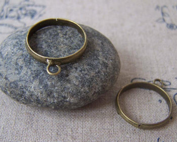 Accessories - 10 Pcs Of Antique Bronze Brass Adjustable Single Loop Ring Bases 20mm A3478