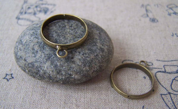 Accessories - 10 Pcs Of Antique Bronze Brass Adjustable Single Loop Ring Bases 20mm A3478
