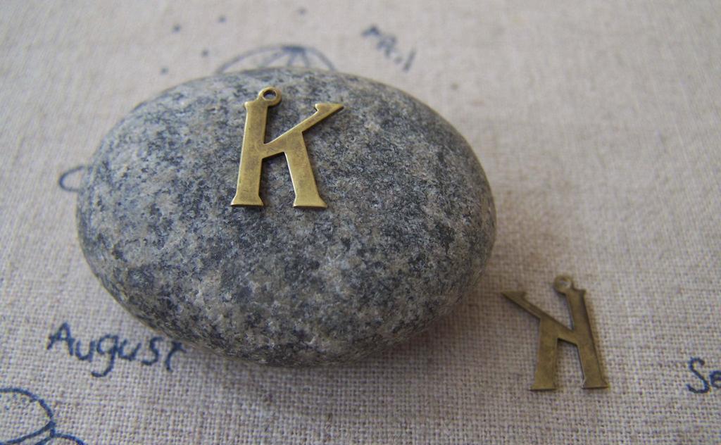 Accessories - 10 Pcs Of Antique Bronze Brass Alphabet Letter K Charms 10x15mm A2416