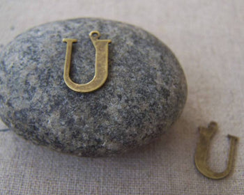 Accessories - 10 Pcs Of Antique Bronze Brass Alphabet Letter U Charms 10x15mm A2426