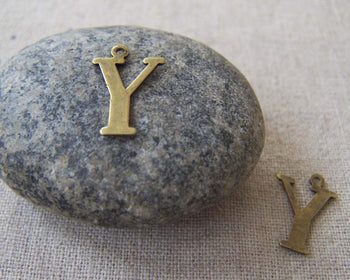 Accessories - 10 Pcs Of Antique Bronze Brass Alphabet Letter Y Charms 10x15mm A2430