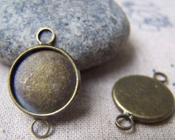 Accessories - 10 Pcs Of Antique Bronze Brass Base Settings Connnector Match 14mm Cabochon A3210