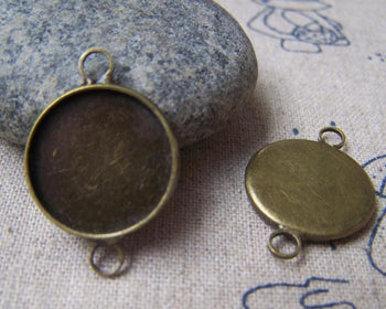 Accessories - 10 Pcs Of Antique Bronze Brass Base Settings Connnector Match 16mm Cabochon A3538