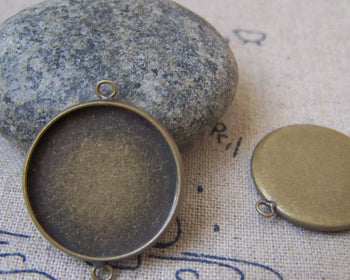 Accessories - 10 Pcs Of Antique Bronze Brass Base Settings Connnector Match 20mm Cabochon A2277