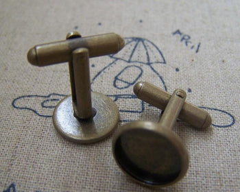 Accessories - 10 Pcs Of Antique Bronze Brass Cuff Links Cufflinks With Round Bezel Setting Match 12mm Cameo A2176