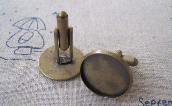 Accessories - 10 Pcs Of Antique Bronze Brass Cuff Links Cufflinks With Round Bezel Setting Match 18mm Cameo A2607