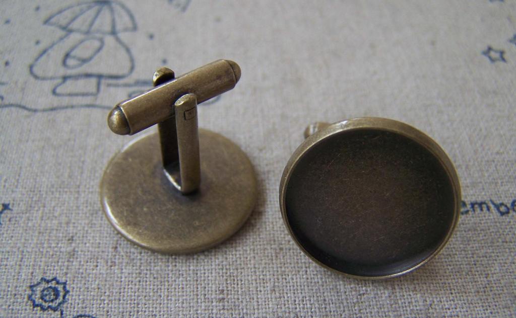 Accessories - 10 Pcs Of Antique Bronze Brass Cuff Links Cufflinks With Round Bezel Setting Match 20mm Cameo A2577