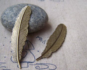 Accessories - 10 Pcs Of Antique Bronze Brass Feather Cabochon 12x53mm A421