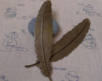 Accessories - 10 Pcs Of Antique Bronze Brass Feather Embellishment  24x110mm A7456